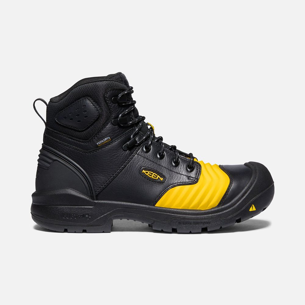 Keen Portland 6" Waterproof Arbejdsstøvler Herre Sort / Gul | MZYAT-9546